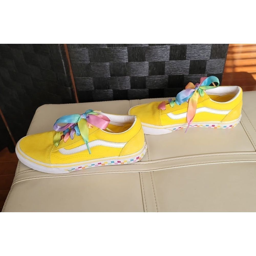 Vans Old Skool Yellow with rainbow laces size 5.5 womans